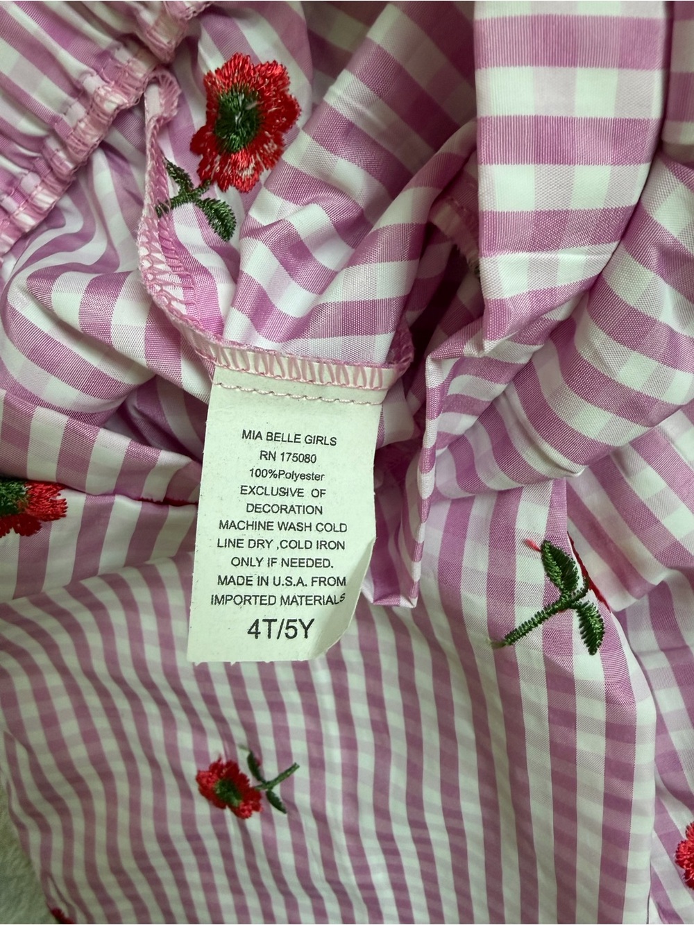 Mia Belle Girls Pink Gingham Rose Embroidered Matching Set - Picture 6 of 6